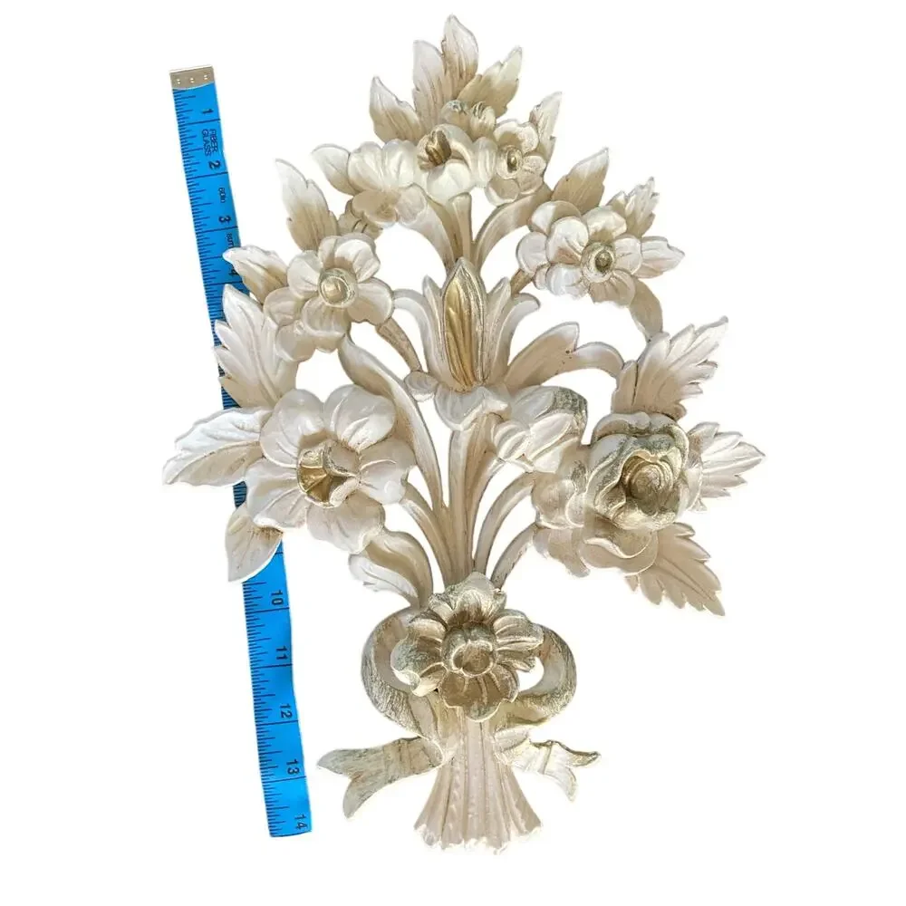 Vintage EuroMarchi Italy‎ Gold Gilt Floral Wall Decor Hollywood Regency Set Pair